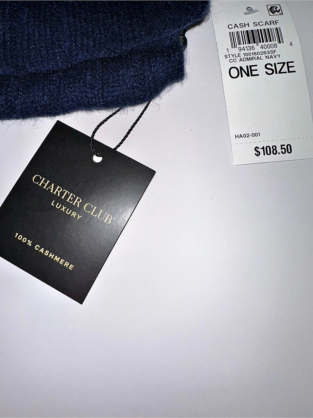 Charter Club Ribbed Cashmere Scarf 100% Cashmere Scarf in Blue NWT - Picture 4 of 4